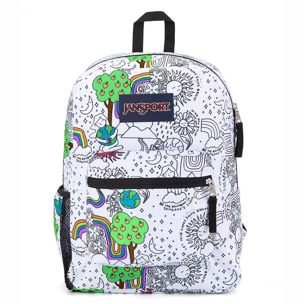 Sac à Dos Scolaire JanSport CROSS TOWN Blanche Noir | USF-48008096